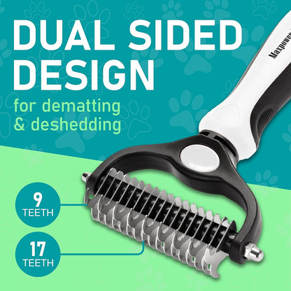 Pet Grooming Brush - Double Sided Shedding and Dematting Undercoat Rake Comb for Dogs and Cats,Extra Wide, White, Dog Grooming Brush, Dog Shedding Brush