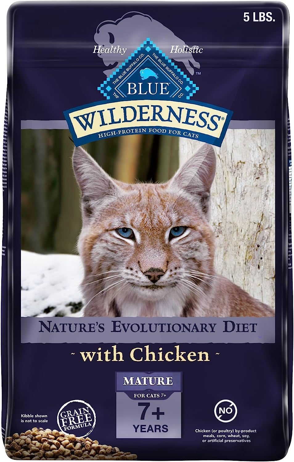 Blue Buffalo Cat Food for Mature Cats, Natural Chicken Recipe, Senior Dry Cat Food, 5 Lb Bag