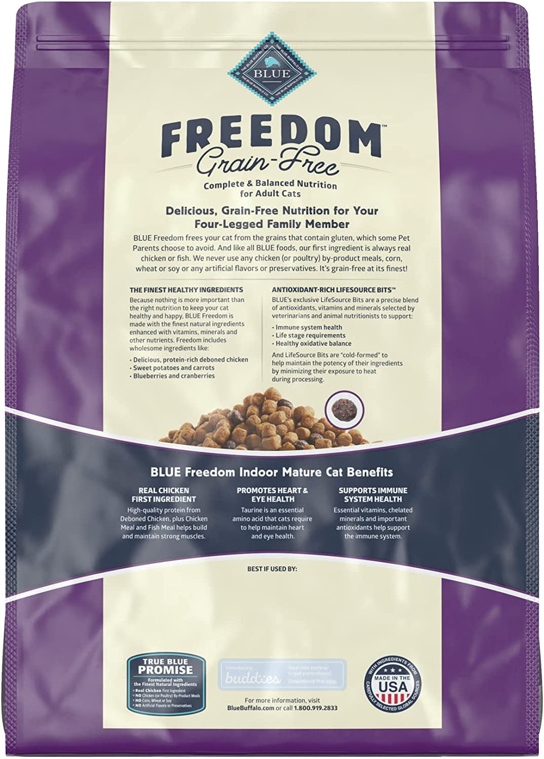 Blue Buffalo Freedom Grain Free Natural Indoor Mature Dry Cat Food, Chicken 11-Lb