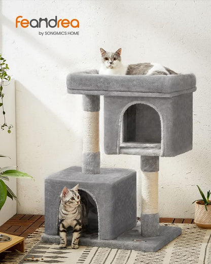 Cat Tree, 33.1-Inch Cat Tower, L, Cat Condo for Large Cats up to 16 Lb, Large Cat Perch, 2 Cat Caves, Scratching Post, Light Gray UPCT61W