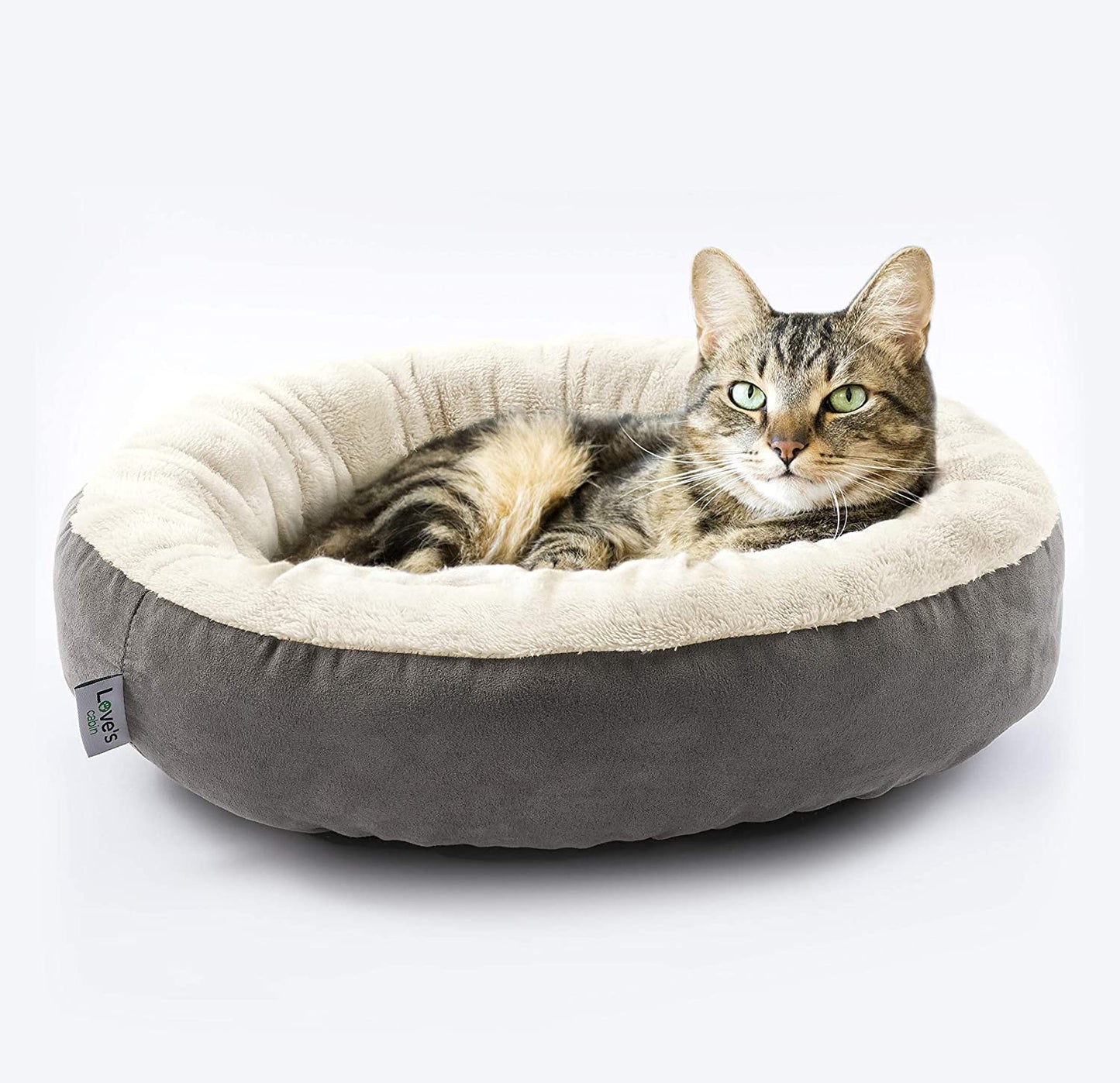 round Donut Cat and Small Dog Cushion Bed, 20In, Anti-Slip & Water-Resistant Bottom, Super Soft Durable Fabric, Washable Luxury Bed Gray
