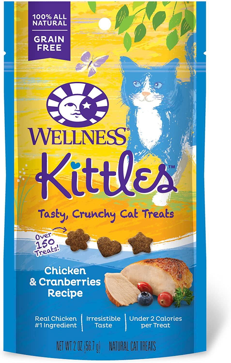 Kittles Crunchy Natural Grain Free Cat Treats, Chicken & Cranberry, 2-Ounce Bag