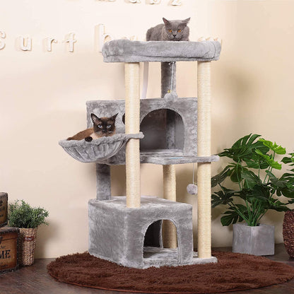 Cat Tree,Multi-Level Cat Condo for Large Cat Tower Furniture with Sisal-Covered Scratching Posts, 2 Plush Condos, Big Plush Perches MPJ011W