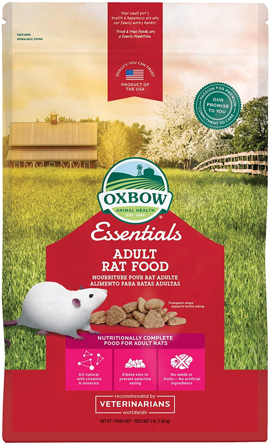 Oxbow Essentials Adult Rat Food - All Natural Adult Rat Food - 3 Lb.