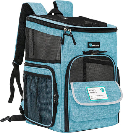Pet Carrier Backpack for Small Cats, Dogs, Puppies | Airline Approved | Ventilated, 4 Way Entry, Safety and Soft Cushion Back Support | Collapsible for Travel, Hiking, Outdoor (Turquoise)