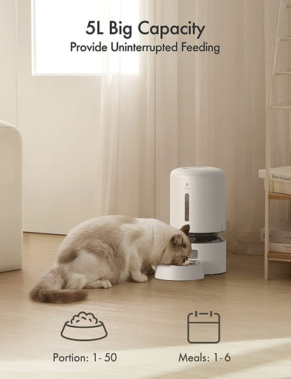 Automatic Cat Feeder, 4L Auto Pet Dry Food Dispenser with Clog-Free Design, Low Food LED Indication, 0-50 Portion Control for 1-6 Meals Daily, 10S Voice Recorder for Small & Medium Pets