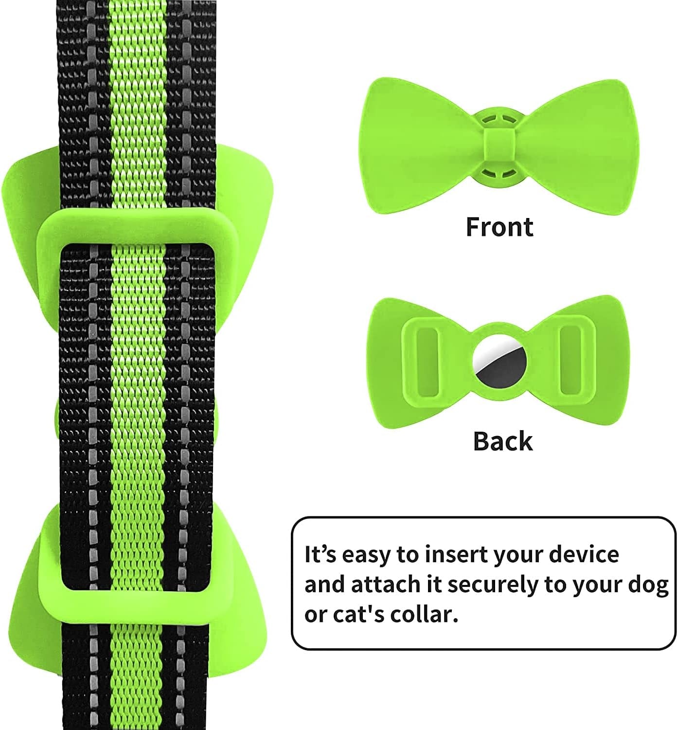 Airtag Dog Collar, Reflective Nylon Pet Collar with Silicone Case for Apple Airtags, Cute Bowtie Pet Airtag Holder for Puppy Small Medium Large and Extra-Large Dogs (Green, XS: 8"-12" Neck)