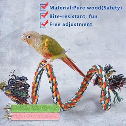 Bird Perch Stand Bird Rope Perch Bird Toys 3 Pcs for Parakeets Cockatiels, Conures, Macaws, Lovebirds, Finches