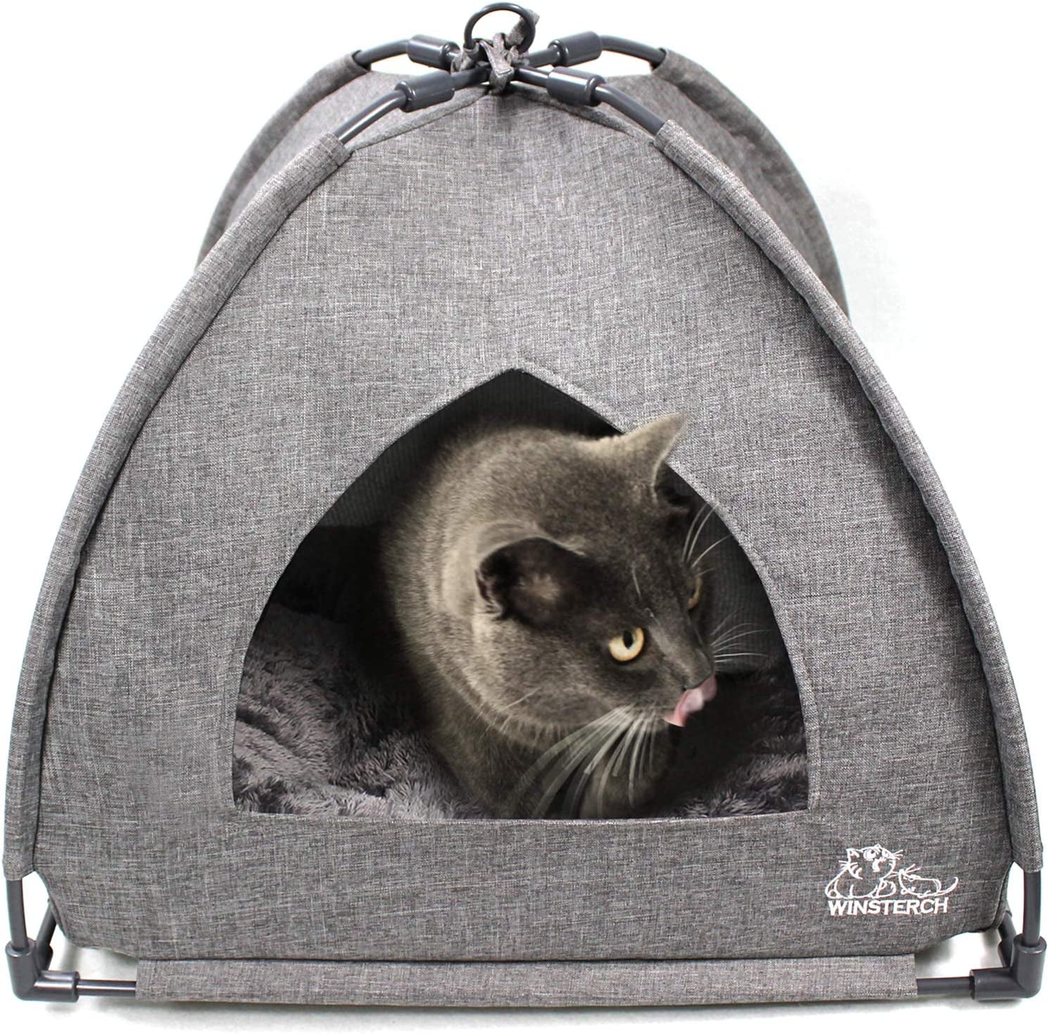 Winsterch Cat Bed for Indoor Cats,Kitten Bed,Cat Cave Bed,Warm Enclosed Covered Cat Tent,Outdoor Cave Bed House for Cats,Puppy or Small Pets (18.5'' X 18.5'' X 15.8'', Grey)