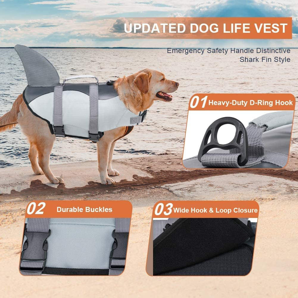 Dog Life Vests, Dog Floats for Swimming, Boat, Pool, Ripstop Dog Life Jacket with High Buoyancy and Lift Handle for Small and Medium Breeds, (M,Grey)