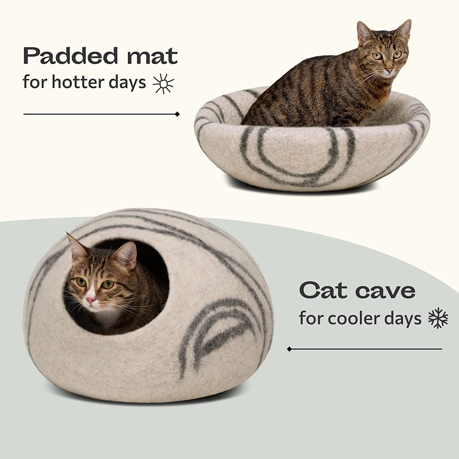 Premium Felt Cat Bed Cave - Handmade 100% Merino Wool Bed for Cats and Kittens (Light Shades) (Medium, Light Grey)