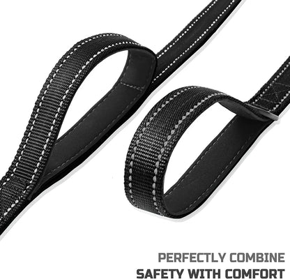 5Ft Dog Leash, Heavy Duty Rope Leash with 2 Padded Handle – Pet Training Lead with 3M Reflective Double Handle for Traffic Control Safety, Perfect for Large Medium or Small Dog (Black)