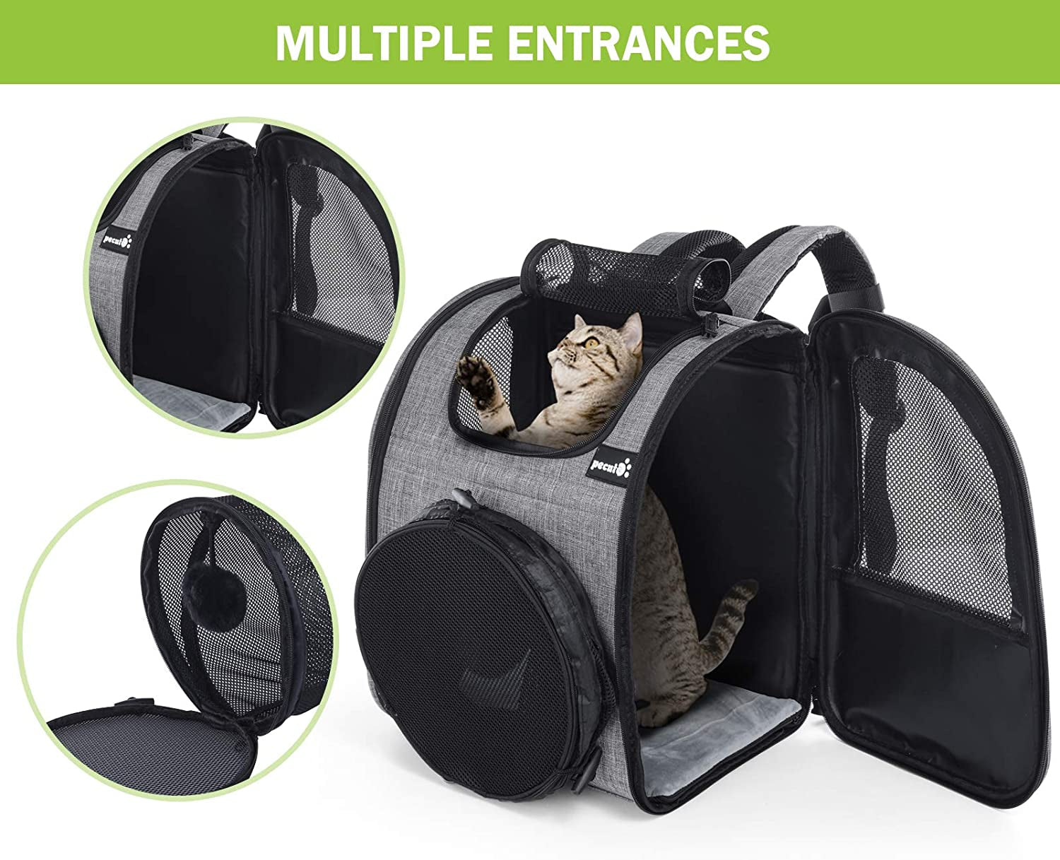 Pet Carrier Backpack with Tunnel, Dog Carrier Backpack Expandable Tunnel and Breathable Mesh for Cats Puppies, Pet Backpack Bag for Hiking Travel Camping Outdoor Hold Pets up to 18 Lbs