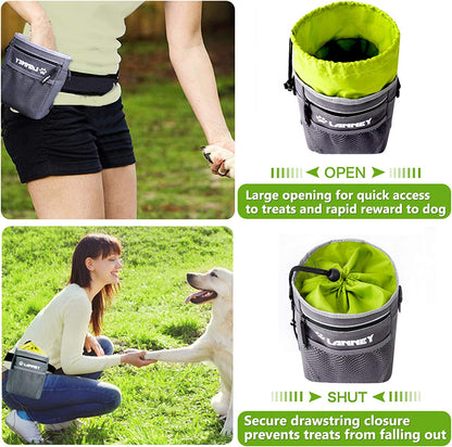 Dog Treat Pouch - 3 Ways to Wear Dog Treat Bag, Dog Training Treat Pouches for Pet Training with Clicker, Shoulder Strap, Adjustable Belt, Poop Bag Dispenser, Easily Carrying Kibble Snacks Pet Toys