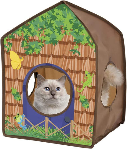 Kitty City Pop-Up Safari Hut Play House, Cat Cube, Play Kennel, Cat Bed, Jungle Cat House