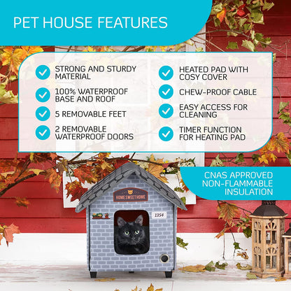 PETYELLA Heated Cat Houses for Outdoor Cats in Winter - Heated Outdoor Cat House Weatherproof - Outdoor Heated Cat House - Easy to Assemble
