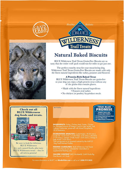 Blue Buffalo Wilderness Trail Treats High Protein Grain Free Crunchy Dog Treats Biscuits, Turkey Recipe 24-Oz Bag